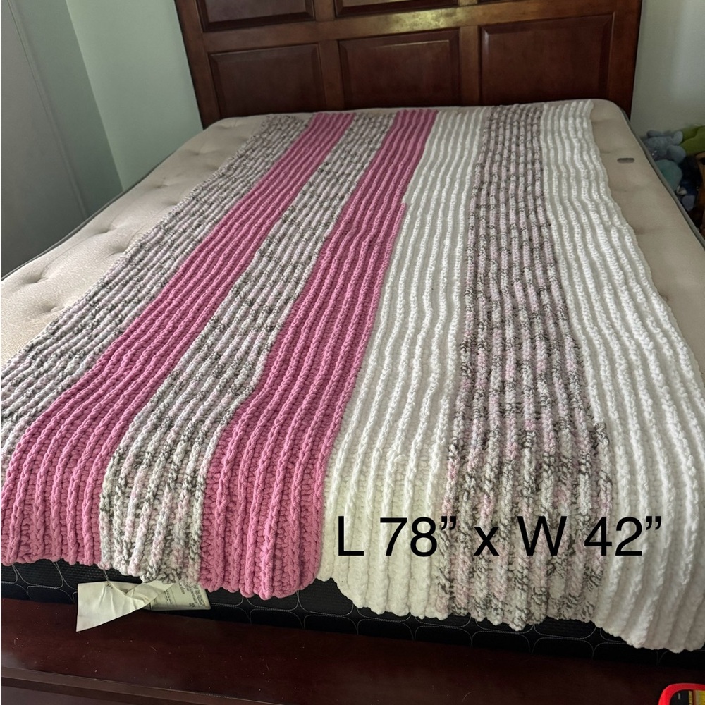 Pink and Cream Knitted Blanket